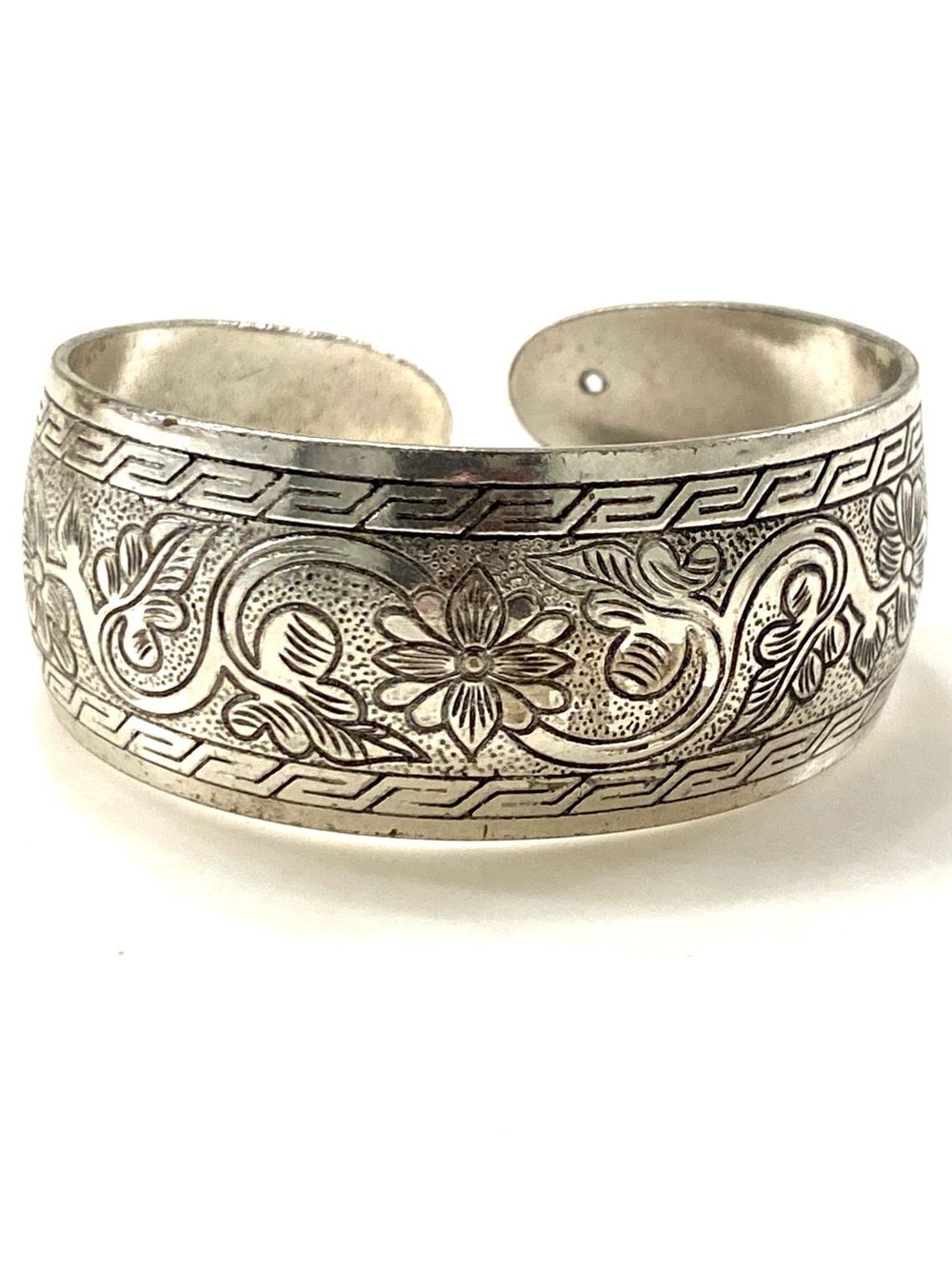 Vintage Silver Floral Engraved Cuff Bracelet